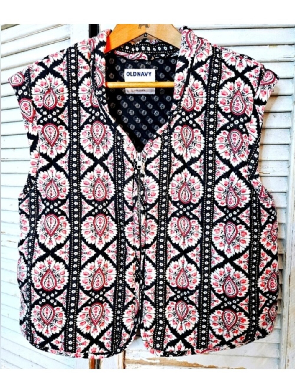 Old Navy Zip Front Bohemian Printed Cotton Quilted Vest Medium